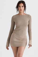 taupe knit mini skirt