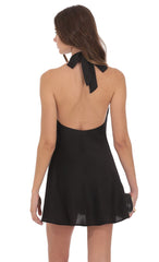 Satin Choker Cowl Neck Dress in Black