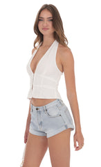 Eyelet V-Neck Halter Top in White