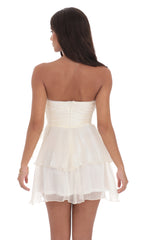 Shimmer Petal Ruffle Strapless Dress in Ivory