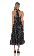 Polka Dot Halter Midi Dress in Black