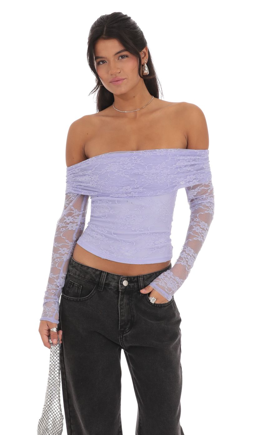Lace Off Shoulder Top in Lavender