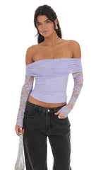 Lace Off Shoulder Top in Lavender