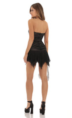 Mesh Lace Asymmetrical Dress in Black