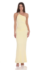 Conch One Shoulder Maxi Dress in Yellow