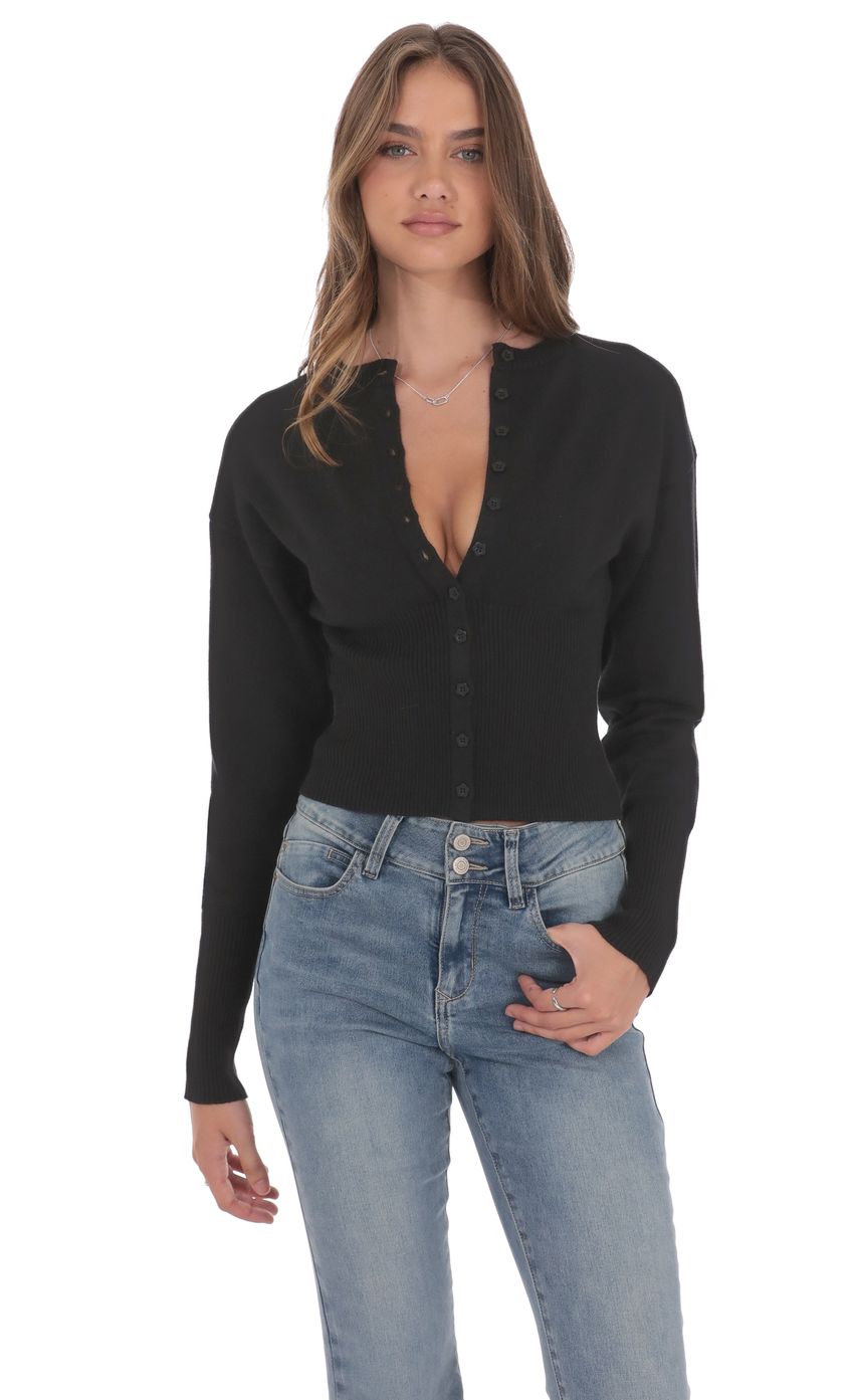 Cinched Knit Cardigan in Black