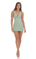 Twist Open Back Dress in Sage Green