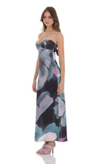 Floral Back Tie Maxi Dress in Dark Teal