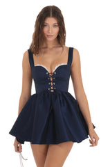 Lace Up Fit and Flare Dress in Navy