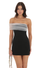 Off Shoulder Tulle Sleeve Dress in Black