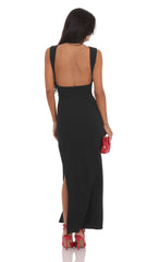Open Back Bodycon Maxi Dress in Black