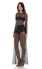 Sequin Mesh Dress in Black