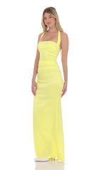 Satin Halter Maxi Dress in Yellow