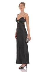 Satin Back Tie Maxi Dress in Black