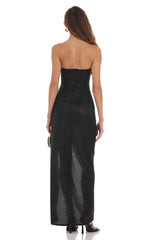 Overlap Shimmer Strapless Dress in Black