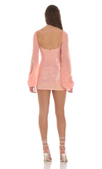 Sequin Balloon Sleeve Bodycon Dress in Coral