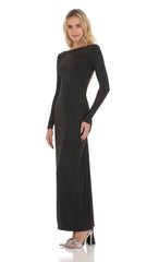 Bodycon Open Back Maxi Dress in Black
