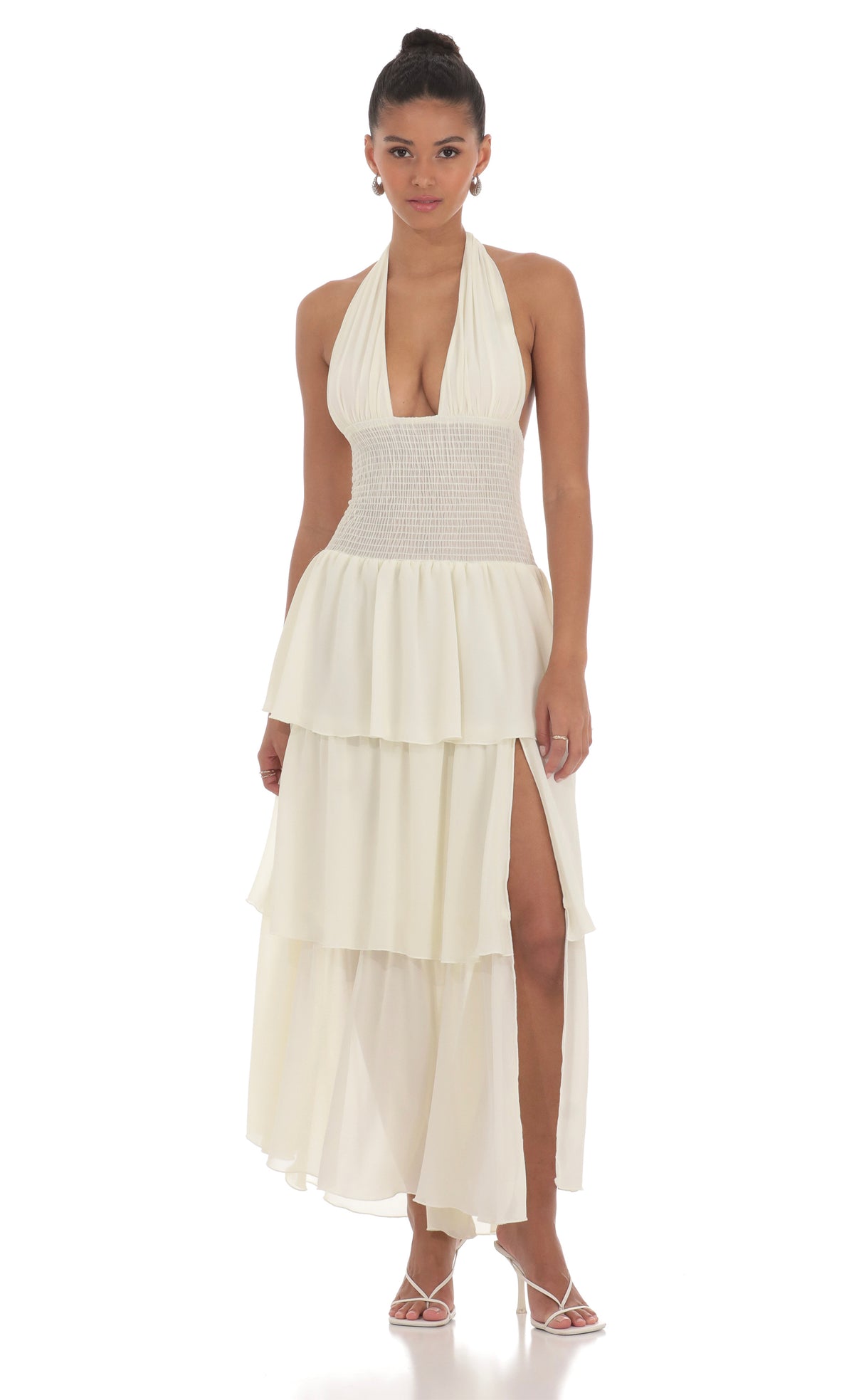 Smocked Halter Maxi Dress in Cream