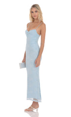 Lace Contour Maxi Dress in Light Blue