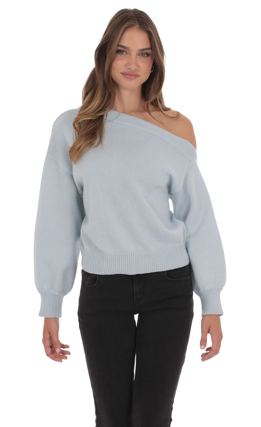 Off Shoulder Knitted Jumper in Light Blue