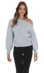 Off Shoulder Knitted Jumper in Light Blue
