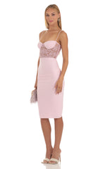 Cutout Lace Midi Dress in Pink