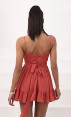 Chiffon Ruffled Dress in Rust
