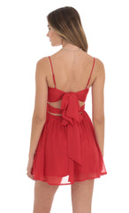 Shimmer Front Twist A-line Dress in Red