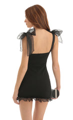 Crepe Ruffle Dress in Black