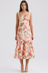 pink peony print cotton midi sundress
