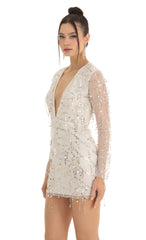 Dangling Sequin Plunge Dress in White