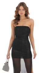 Shimmer Mesh Strapless Maxi Dress in Black