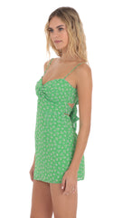Evelyn Floral Front Twist Dress in Green