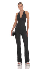 Lace Halter Jumpsuit in Black
