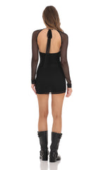 Cutout Rhinestone Mesh Dress in Black