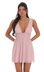 Crinkle Shimmer A-line Dress in Pink