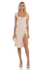 Chiffon Ruffle Dress in Beige