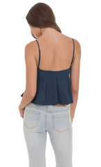 Pinstripe Pleated Flare Top in Navy