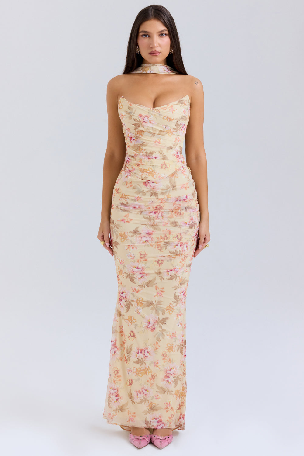 honeyflower print fluted hem maxi skirt