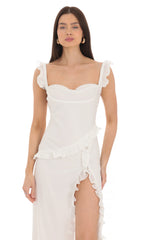 Chiffon Ruffle Dress in White