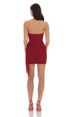 Mesh Draped Strapless Dress in Maroon