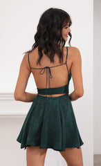 Tie A-line Dress in Deep Green