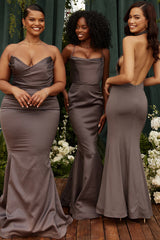 shadow satin fishtail gown