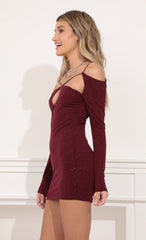 Cutout Long Sleeve Dress in Burgundy