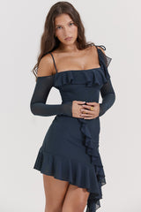 french navy ruffle mini dress