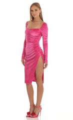 Minerva Velvet Ruched Long Sleeve Midi in