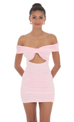 Off Shoulder Cutout Bodycon Dress in Pink