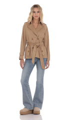 Suede Double Breasted Trench Coat in Coffee