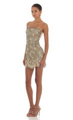 Floral Embroidered Dress in Gold