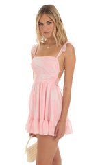 Chiffon Fit and Flare Dress in Pink Swirl